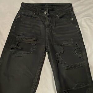 American eagle black rip straight leg jeans